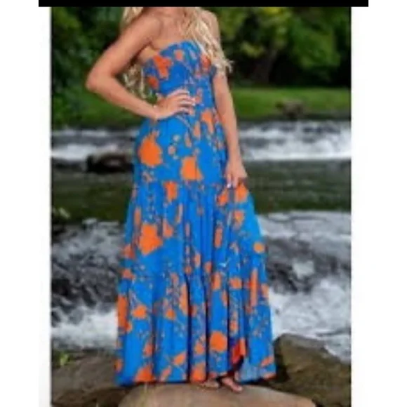 abel the label blue and orange dress Raleigh Asymmetrical Slinky Midi Dress / Pale Blue | MESHKI